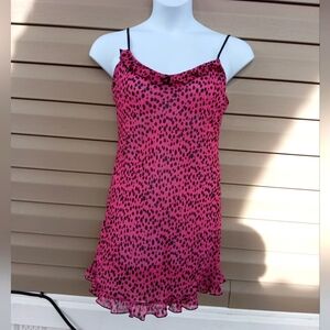 Vintage 90s Josie Elegant Pink and Black Spotted Chemise